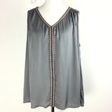 Linea Weekend Top 14UK Grey Viscose Lagenlook Sleeveless Boho Trim