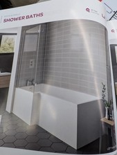 White Acrylic Bath. 900/1600mm P Shaped. Feet Attached And Tap Holes With Screen