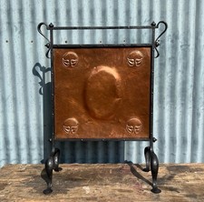 Antique Arts And Crafts Copper Wrought Iron Fire Place Screen Guard Art Nouveau