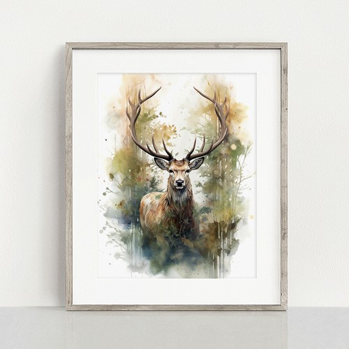 Deer print stag - deer, watercolour