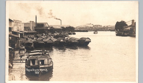 Pasig river barges c1910 - river,