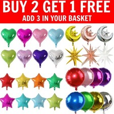 18"Heart Star Foil Balloons Large Helium Self inflate Birthday Wedding Party UK