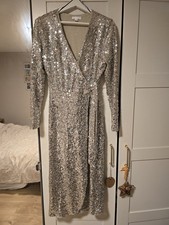 H&M Gold Sequin Midi Wrap Dress UK 10 / EU 38