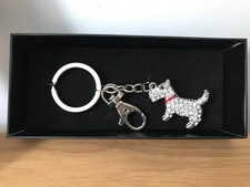 Boxed Silver Coloured Metal & Diamante Scottie / Westie Terrier Dog Key Ring
