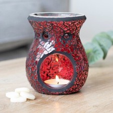 Red Crackle Glass Oil Burner / Wax Melt Burner In Gift Box 11cm.