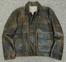 SUPERB VINTAGE LEATHER JACKET - L - INDIANA JONES 1930s AVIATOR / BIKER STYLE
