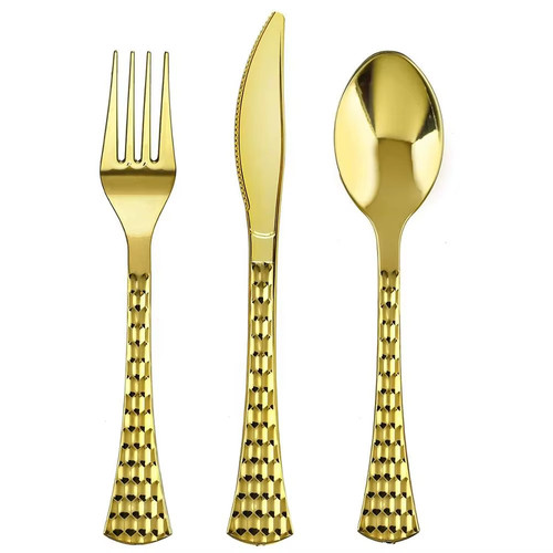 60pc gold hammered - gold, plastic