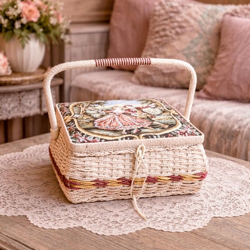 Vintage tapestry wicker sewing - wicker,