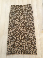 ZARA Leopard Animal  Print Stretch Knit Midi Skirt Size S