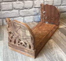 Vintage Carved Sliding Bookends Elephants Adjustable Bohemian Wood Book Holder