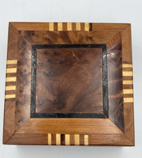 Inlaid Wooden Box Hinged Lid - 10 x 10 x 4.5cms Beautiful Decorative Small Box