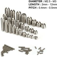 M2 M2.5 M3 Grub Screws Cup Point Hex Allen Key Socket Set A2 Stainless Steel