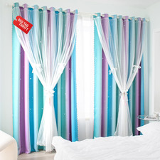 Curtains for Girls Bedroom Kids Room Colorful 2 Layers (Pink Purple, W52 X L63)
