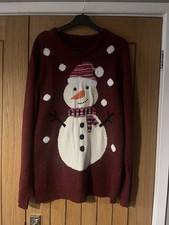 Men's Large Christmas Snowman Jumper Red Lovely And Warm