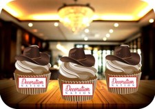 Cowboy Hat - 12 PREMIUM STAND UP Edible Cake Toppers Western Party Horse Fun