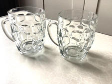 2x Dimpled Half Pint Ravenshead Beer Mug Glass Tankard Mugs Handle 1/2 Pint