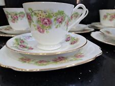 VINTAGE WINDSOR BONE CHINA 15 PIECE TEA SERVICE SET 5 x TRIOS PINK ROSES