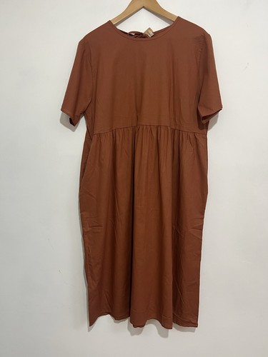 Brown cotton midi smock dress - midi,