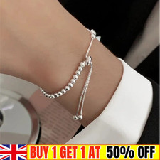 Genuine Sterling Silver Beaded adjustable Bracelet for Women.