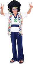 1960s Hippie Dude Boys Fancy Dress 1970s Hippy Peace Flower Power Kids Costume