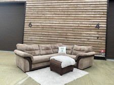 Beige DFS Corner Sofa and Footstool Set In Excellent Condition