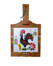 Hand-painted Rooster Trivet Tile Wooden Framed Portugal Wall Hanging Decor