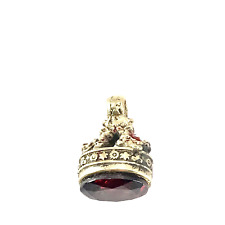 BEAUTIFUL CARVED ENAMELLED GARNET CROWN FOB/CHARM PENDANT