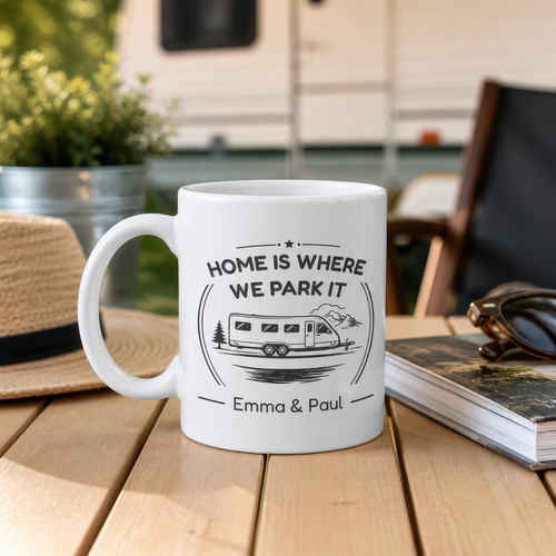 Personalised caravan mug grey - personalised, mug,