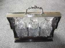 Antique STYLE Silver Plate Mahogany Style TANTALUS Matching Crystal Decanters