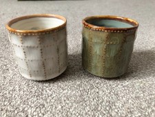 Small Plant Pots x 2 Cream Green 7cm High VGC Succulents  Decorative Ceramic