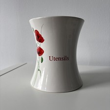 Dunelm Utensil Holder Red Poppy Floral Design Ceramic Kitchen Storage Pot