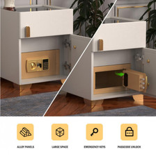Smart Nightstand w/Security Safe Lock Box, 3-Color Light,Wireless Charging