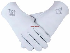 Freemason's  Masonic Real Kid Leather Gloves in Silver  SC&G No Darts