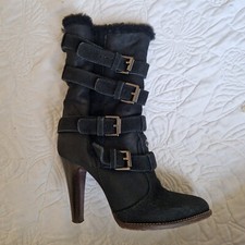 Mulberry Black heeled sheepskin heeled boots Size 36 UK 3
