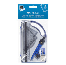  Compact Maths Geometry School Set Compass Ruler Protractor Sharpener Exam 8Pce
