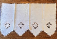 Vintage Antimacassar Linen & Cotton Crochet Lace Settee Sofa Back Pale Beige #4