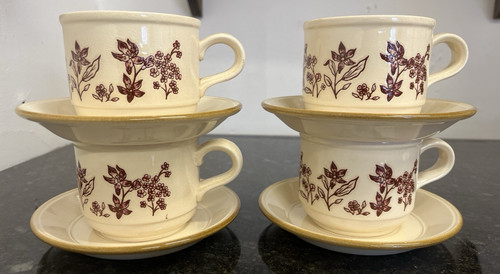Stoneware cups saucers set - stoneware,
