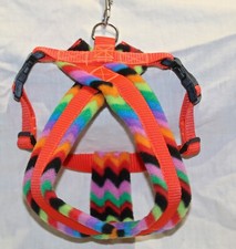 Dog Harness, Fleece lined, Zig Zag, Multi coloured, Orange, Made in UK