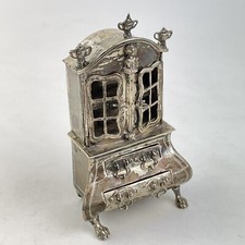 Antique Dutch Solid Silver Miniature Dresser Cabinet On Stand C1890 11cm