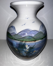 Vintage Highland Stoneware Free Hand Painted Vase Scottish Landscape Hills