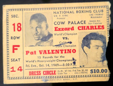 1949 EZZARD CHARLES v PAT VALENTINO, World H/W Title, Cow Palace, Rare TICKET!