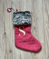 Matalan Red Velvet Feel Fur Trim Christmas Stocking Letter Initial S On