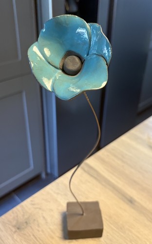 Ceramic teal flower - teal,