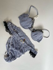 JOHN GALLIANO Underwear Bra UK 36 C Briefs UK 16 Blue Striped Underwired