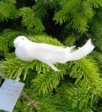 Gisela Graham White Christmas Tree Decorations Clip on Birds SPECIAL VALUE x 5