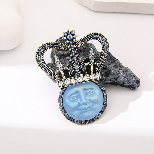 Sun moon face - face, brooch