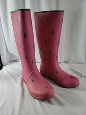 RALPH LAUREN POLO LADIES Sz 7 - PINK WITH  GREEN HORSES RUBBER BOOTS - FREE SHIP