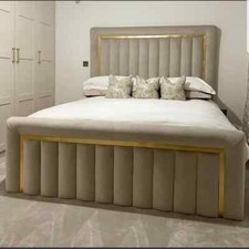 Modern velvet panel bed with