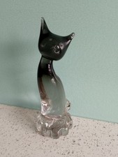 SMOKED ART GLASS CAT FIGURINE PAPERWEIGHT 15CM STYLISH POSSIBLY ITALIAN