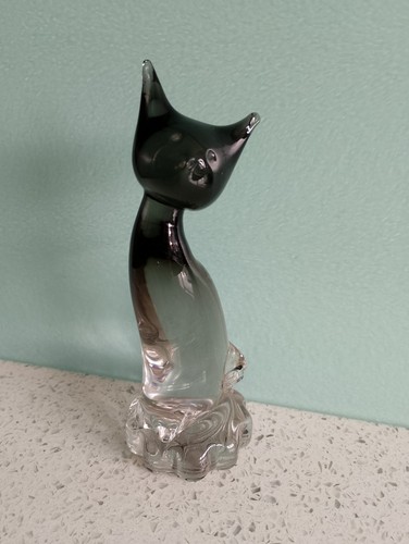 Smoked art glass cat figurine - smoked,